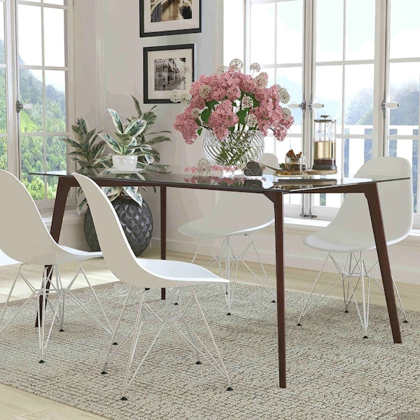Flash Furniture Rectangle Walnut Table, Glass Top, 35.25"X59", 35.25" W, 59" L, 29.25" H, Glass, Clear SK-TC-5049-W-GG - main